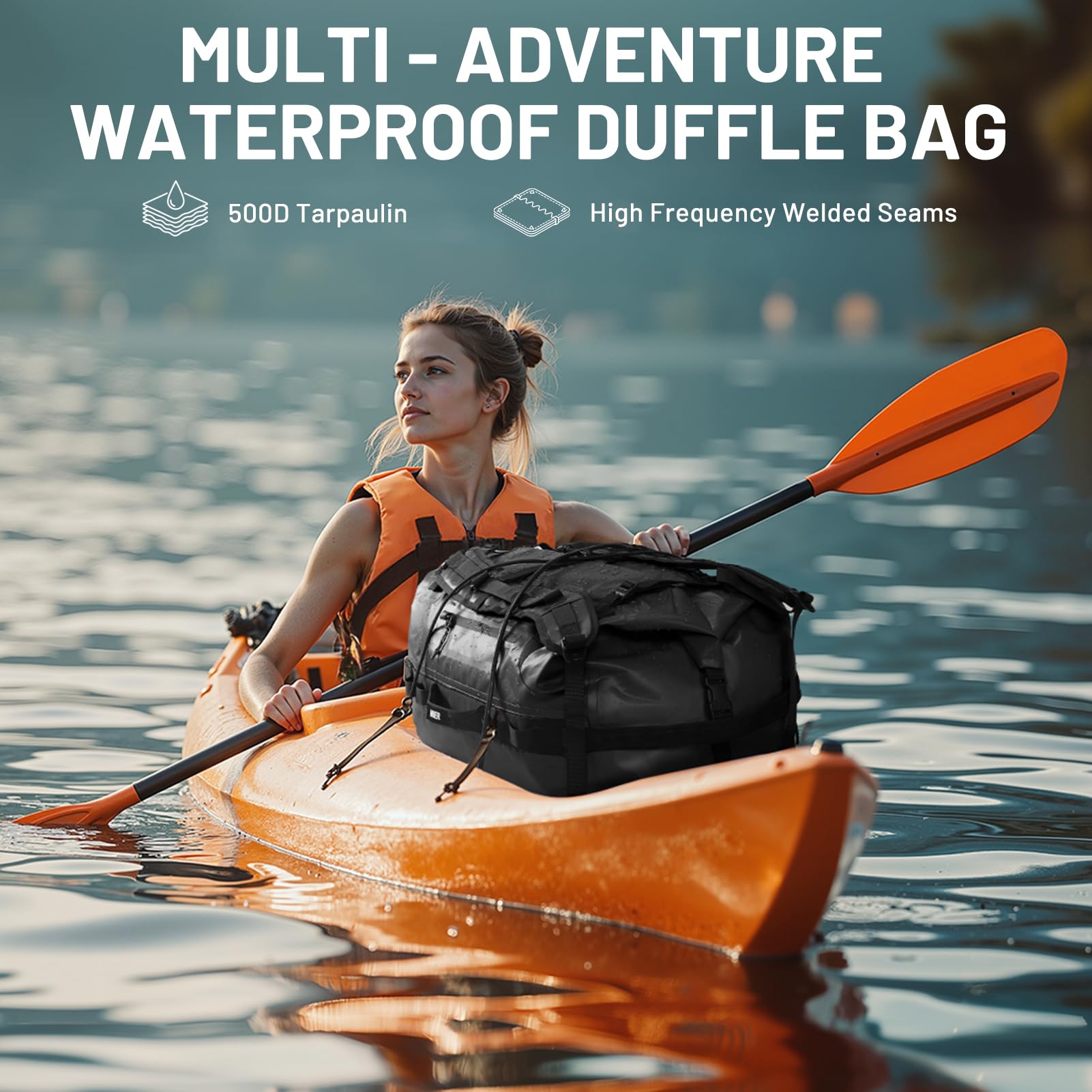 MIER Große wasserdichte Reisetasche Rolltop Trocken Rucksack Duffle Bags für Kajakfahren, Rafting, Bootfahren, Schwimmen, Camping, Reisen, Fitnessstudio, Strand, 60 l, Carbon Black