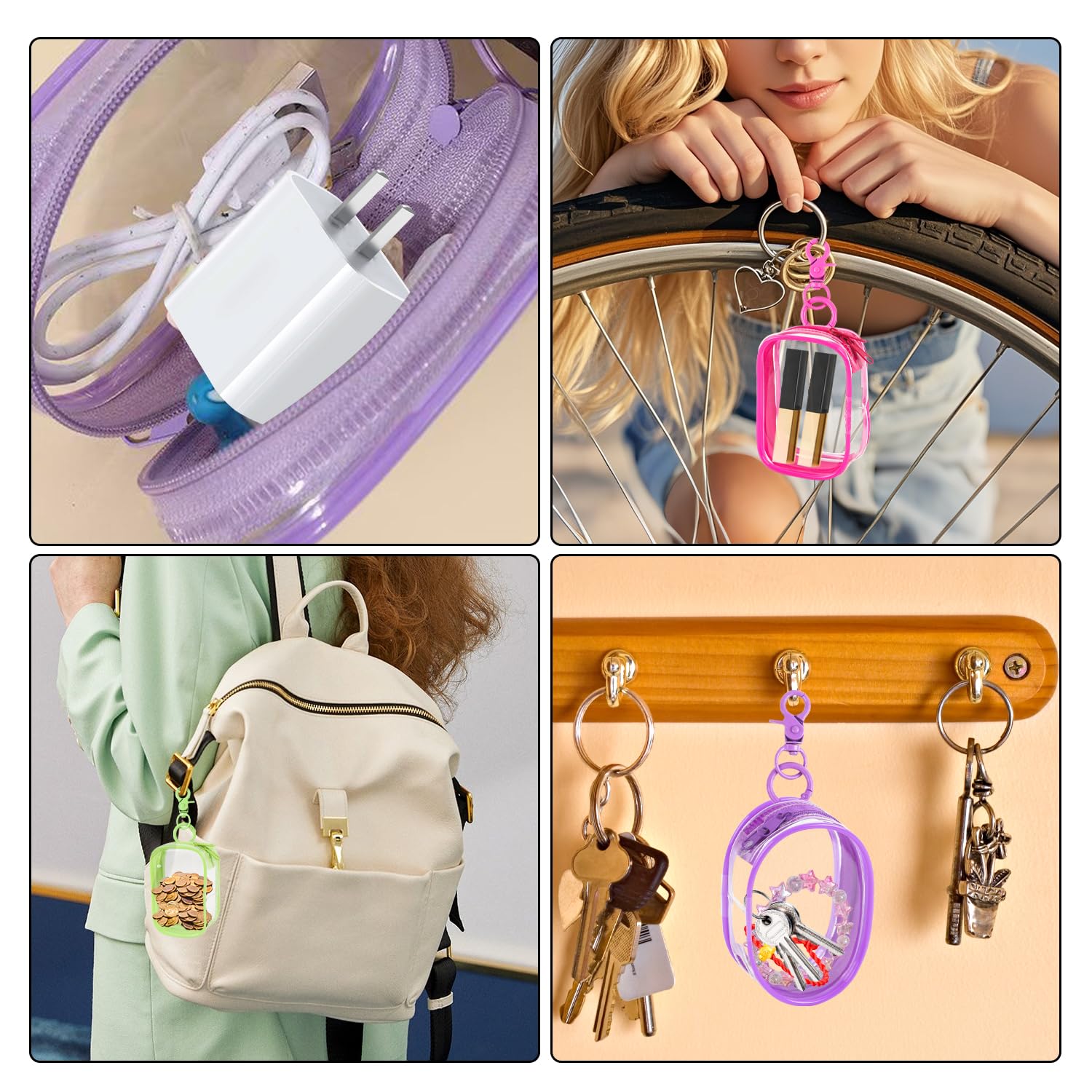 Mini-Make-up-Tasche, Schlüsselanhänger, klein, wasserdicht, mit Reißverschluss, Tasche, Lippenstift-Tasche, Organizer, Aufbewahrungstaschen, 3 Farben, 3 Stück, Mehrfarbig