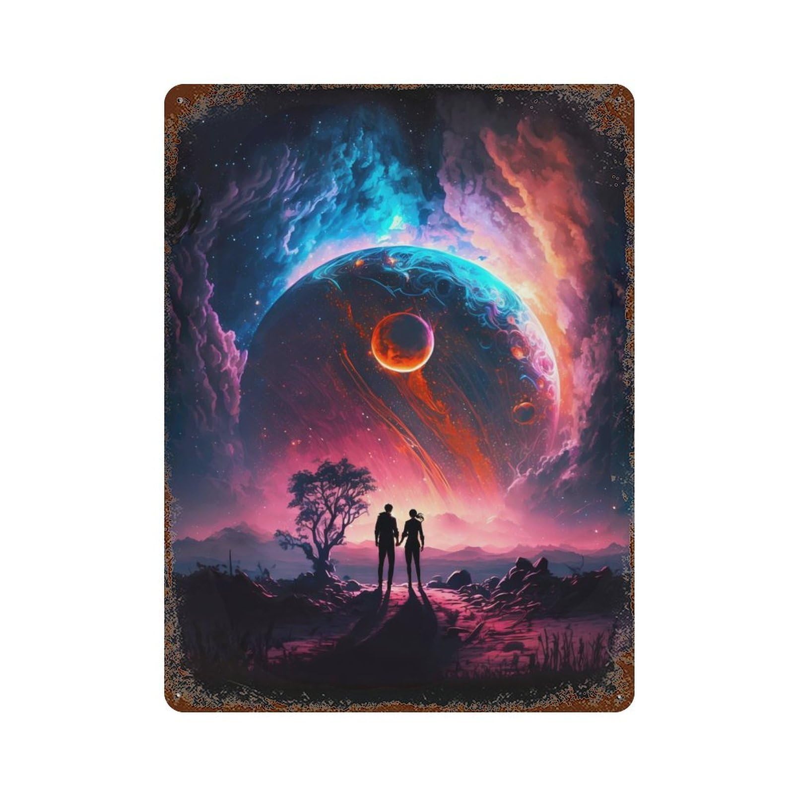 Cosmic Love Planetary Rustic Tin Plaque 15.7"x11.8", for Shed, Workshop And Garage Wall Decor, Rustic Home Decor
