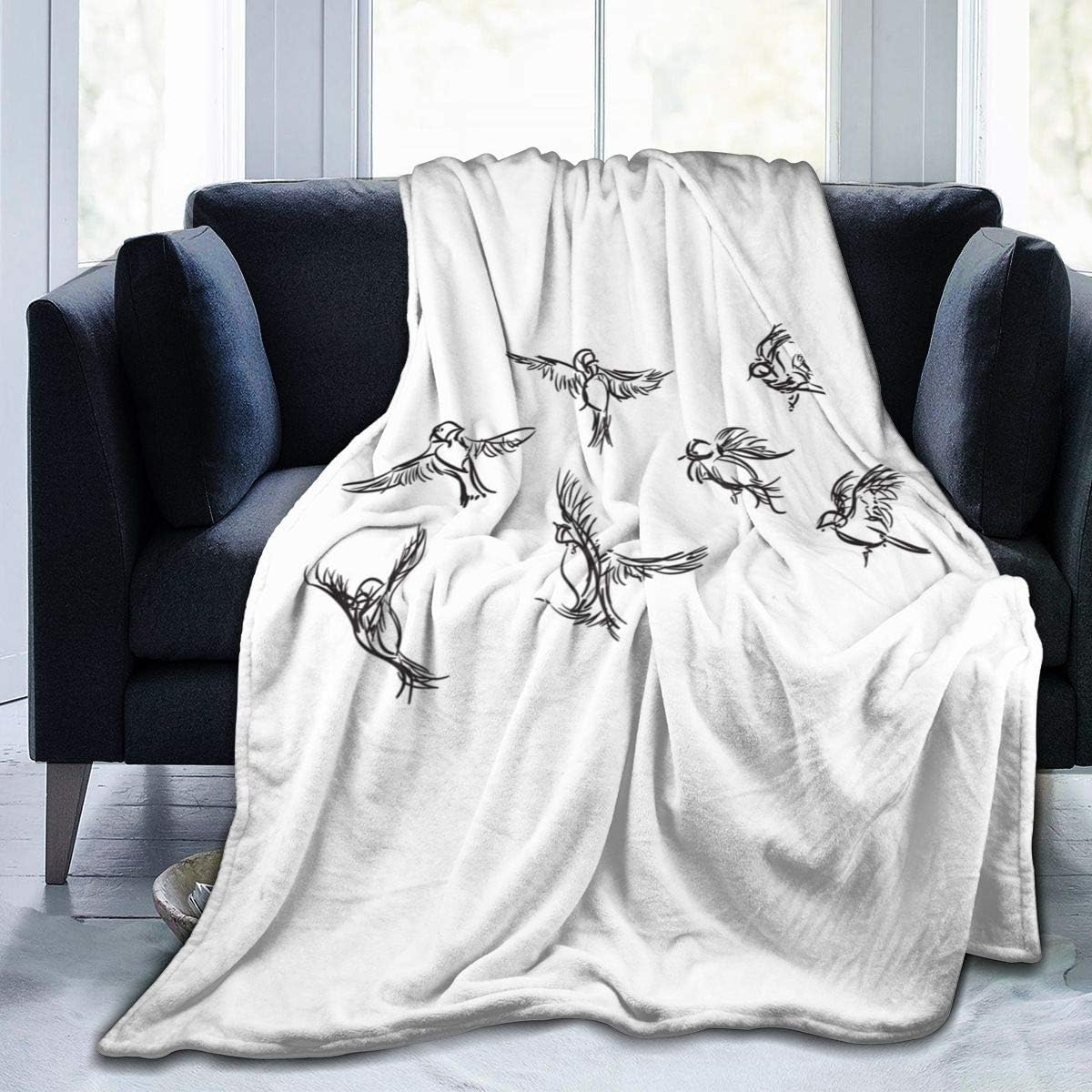 XTGOO HandDrawn Bird Doodles Print Flannel Fleece Blanket