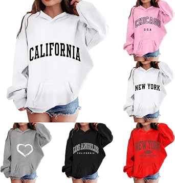 Letter Print Hoodies for Teen Girls Y2K Trendy Cute Long Sleeve