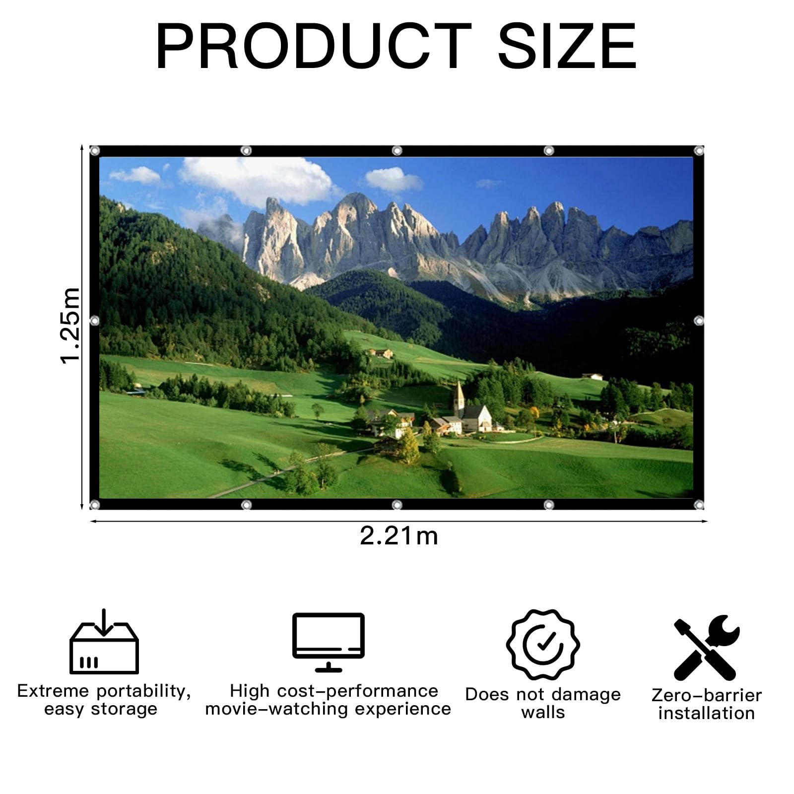 Schermo portatile per proiettore 16:9, per esterni, 220 x 125 cm, portatile, per interni, pieghevole, lavabile, per home theater, ufficio, campeggio ed eventi sportivi