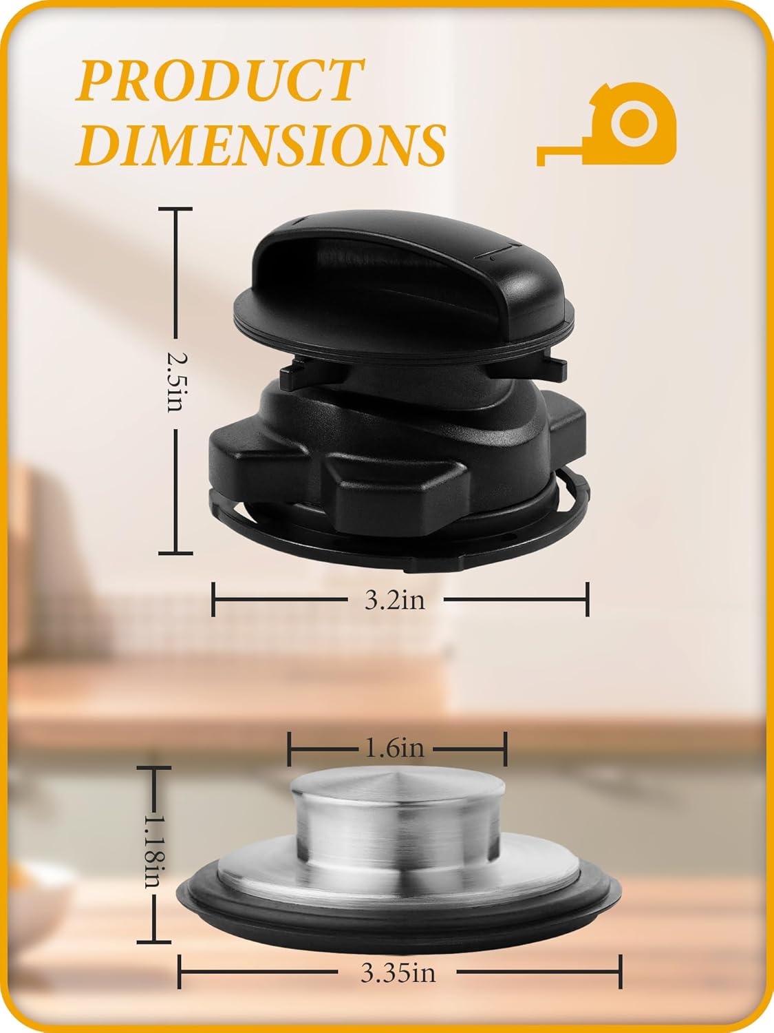 75257 ABS Garbage Disposal Magnetic Stopper and Stainless Steel Kitchen Sink Stopper with Rubber Seal Ring (STP-SS), Compatible with InSinkErator Garbage Disposals and Kitchen Sinks, Black and Silver