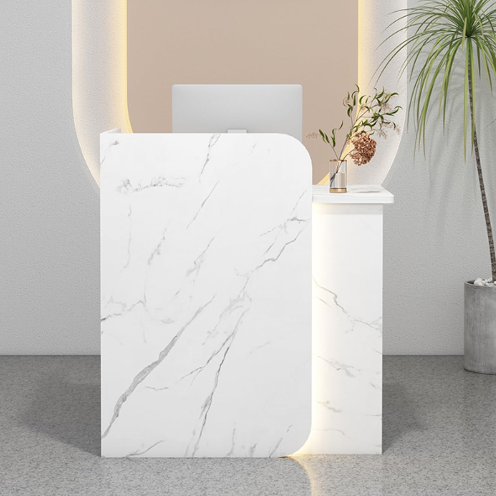Reception Desk with LED Lighting and Lockable Drawer, Compact Front Counter for Office Lobby and Retail Checkout