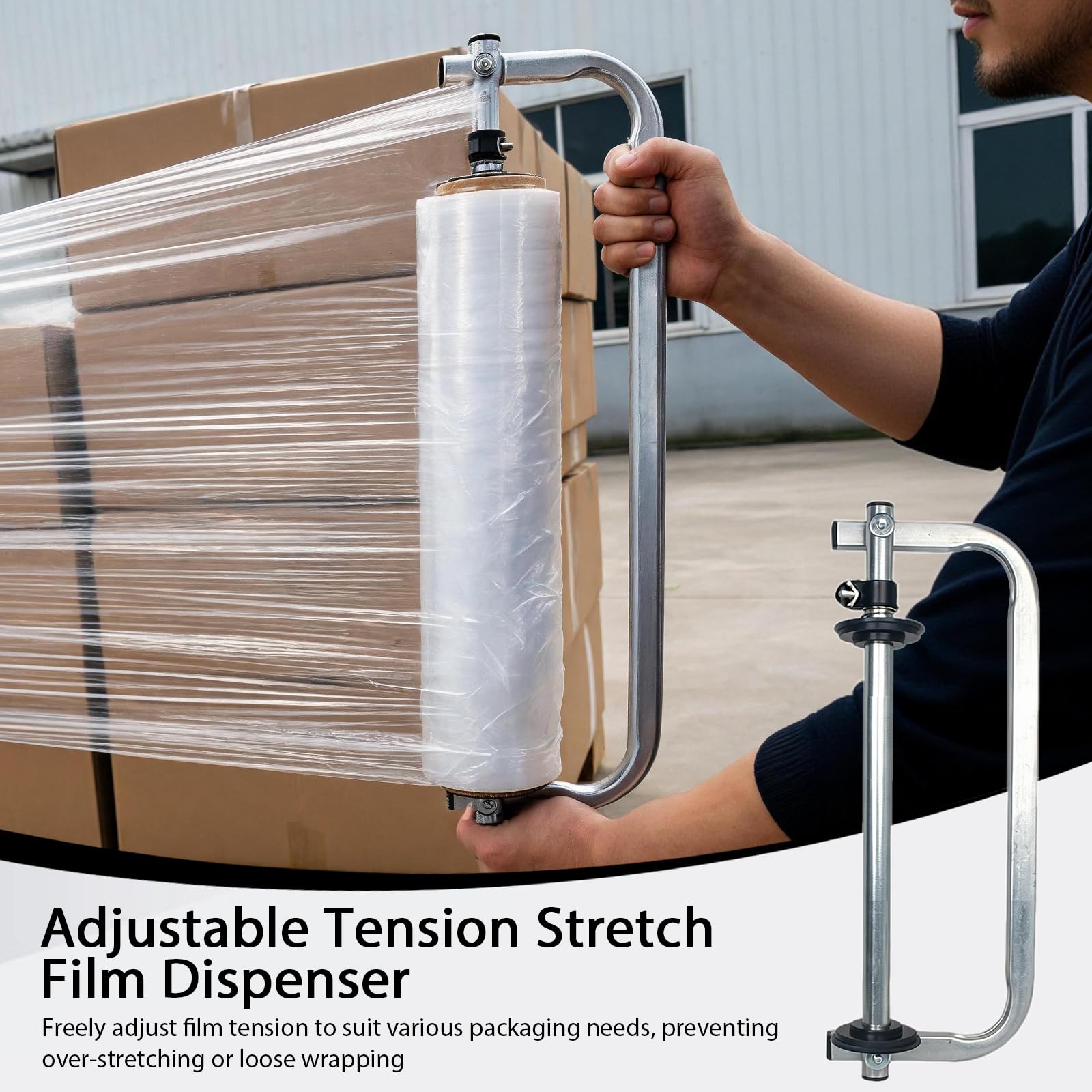 Dévidoir De Film étirable, Distributeur Manuel De Film En Métal Avec Tension Réglable Et Poignée Antidérapante Pour Film De 50cm De Large Pour L'emballage De Colis Bagages Et Objets Volumineux