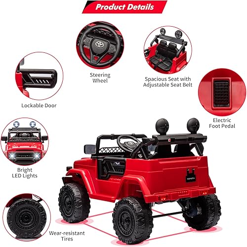 Miniatura 2 de Camión con licencia de 12 V, 7 AH, con control remoto, funciona con pilas, con suspensión de resorte, neumáticos EVA, USB, música, luces LED,