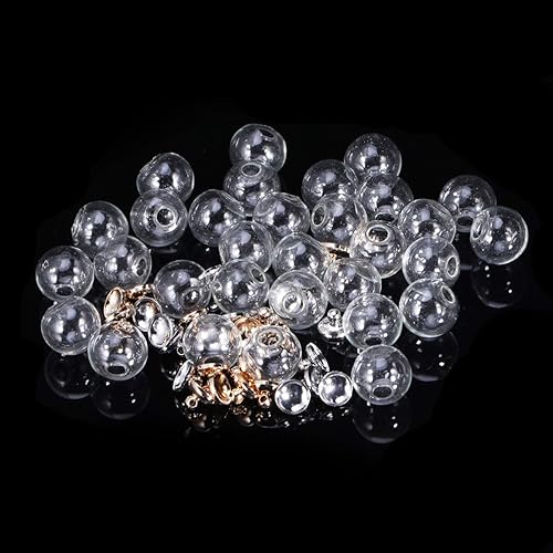 Miniatura 7 de Juego de 30 mini cuentas vacías de globo de vidrio para desear, botellas de bola de vidrio, gema de tiempo, cubiertas de vidrio huecas de un solo