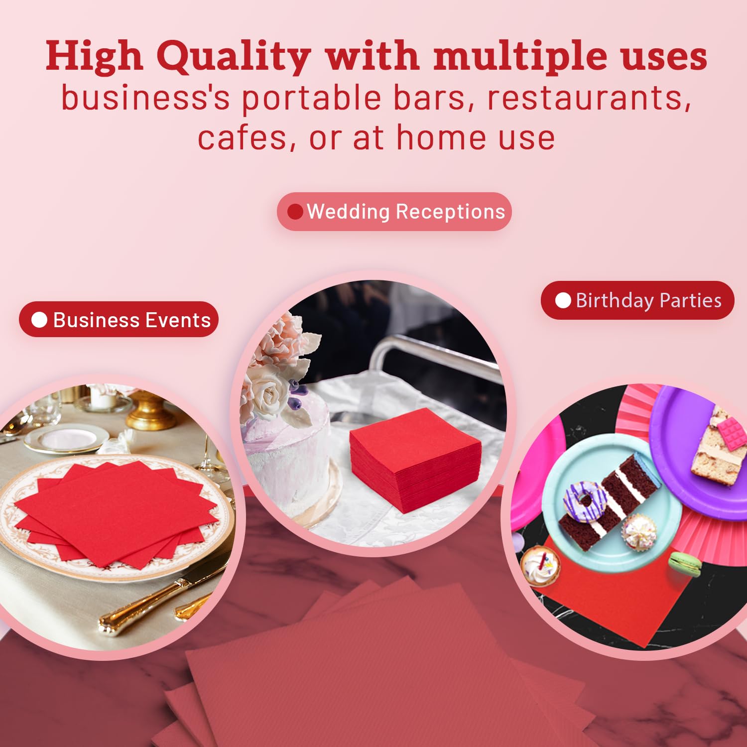 Paquete de 500 servilletas de cóctel rojas, servilletas de papel a granel ecológicas, servilletas cuadradas desechables para fiestas, servilletas de cena suaves y absorbentes, servilletas de bebidas
