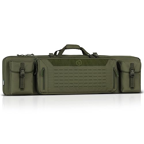 Savior Equipment Urban Warfare Tactical Double Long Gun Bag Case Backpack w/Pistol Handgun Case, Lockable Zipper, Padded Side Carry Strap, Available Length in 36" 42" 46" 51" 55" - 51" x 12" Double Rifle Case - Olive Drab Green