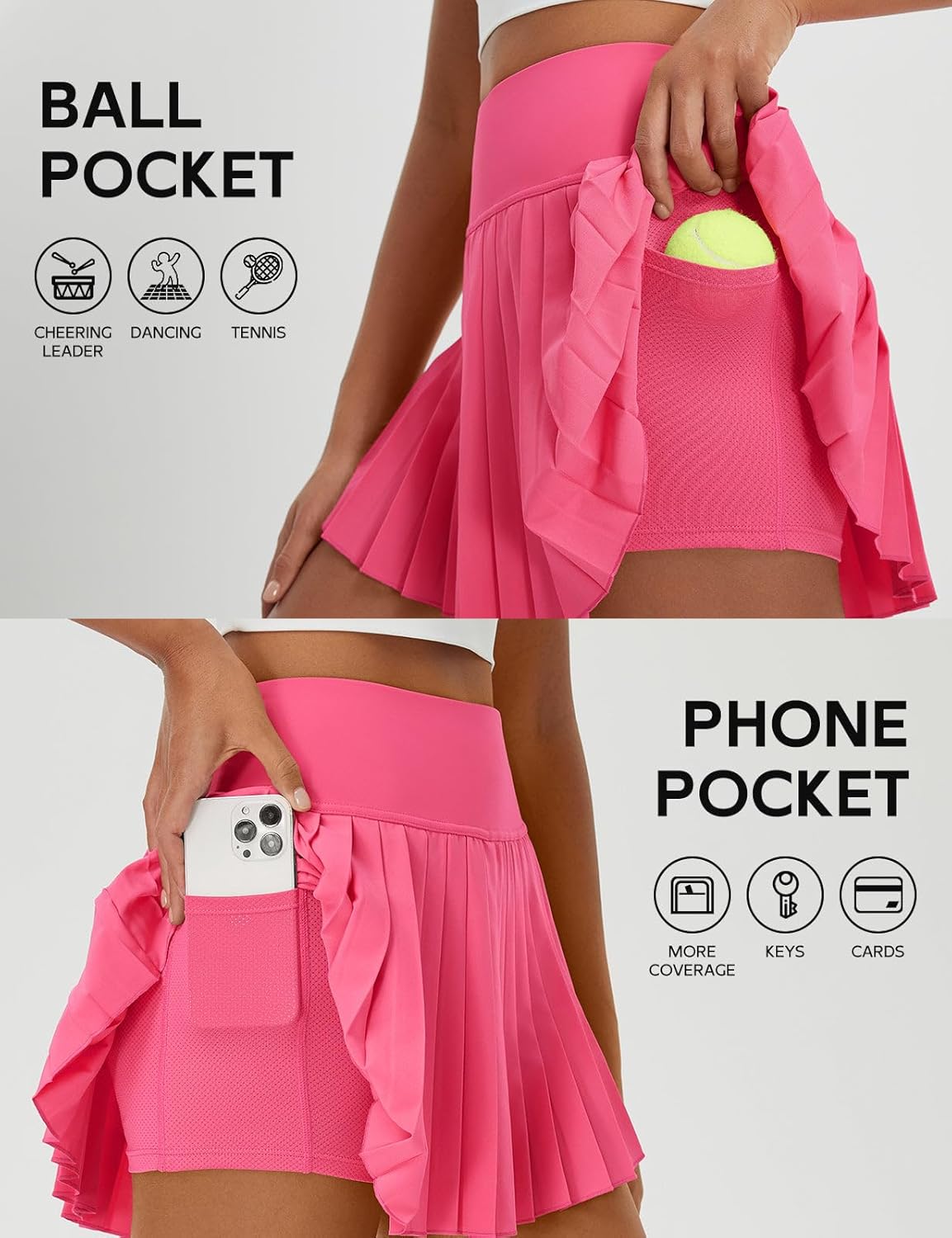 baleaf Pleated Tennis Skirt for Women with Shorts High Waisted Lightweight Athletic Golf Skort Skirts Zipper Pockets - Image 5
