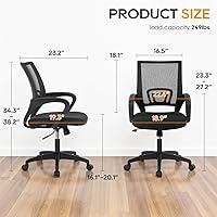 Vista 7 de BestOffice Silla ergonómica de oficina Silla de escritorio giratoria de respaldo medio Respaldo y soporte lumbar transpirable Altura Negro