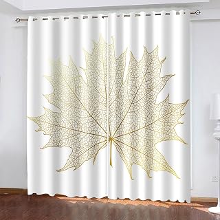 Lirzxin 1 par de cortinas opacas de 90 pulgadas de largo, con aislamiento térmico, ojales en la parte superior, patrón de hojas de arce, cortinas opacas para sala de estar, dormitorio, color amarillo