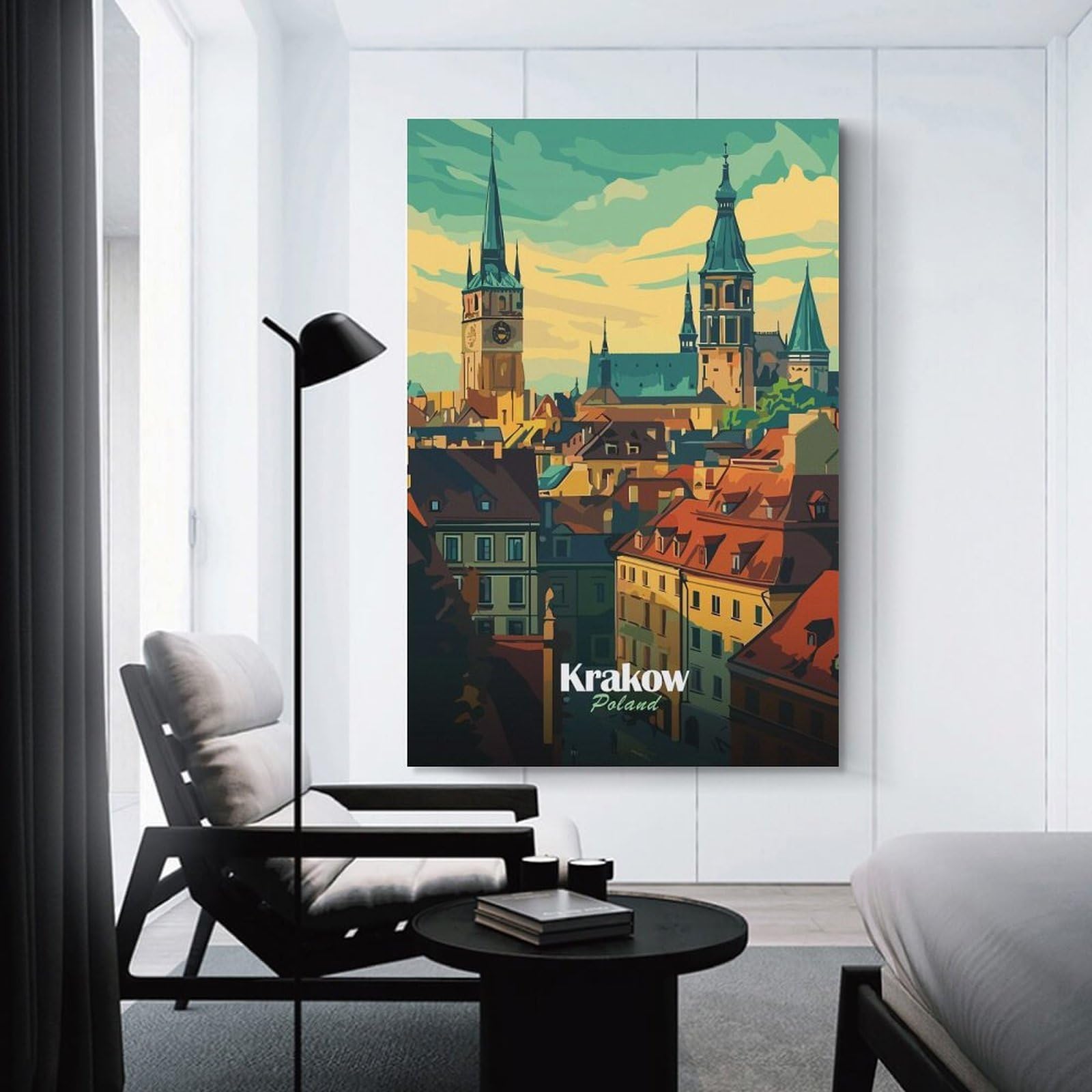 Junmoney Hanging Wall Art Krakow Cityscape, 12x18inch(30x45cm), for Wall Displays, Bedrooms Or Room Updates, Wall Decor Suited to Curated Displays