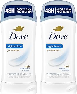 Dove Invisible Solid Antiperspirant Deodorant Stick, Original Clean 2.6 oz Twin Pack - All-Day Sweat & Odor Protection for Women, No White Marks