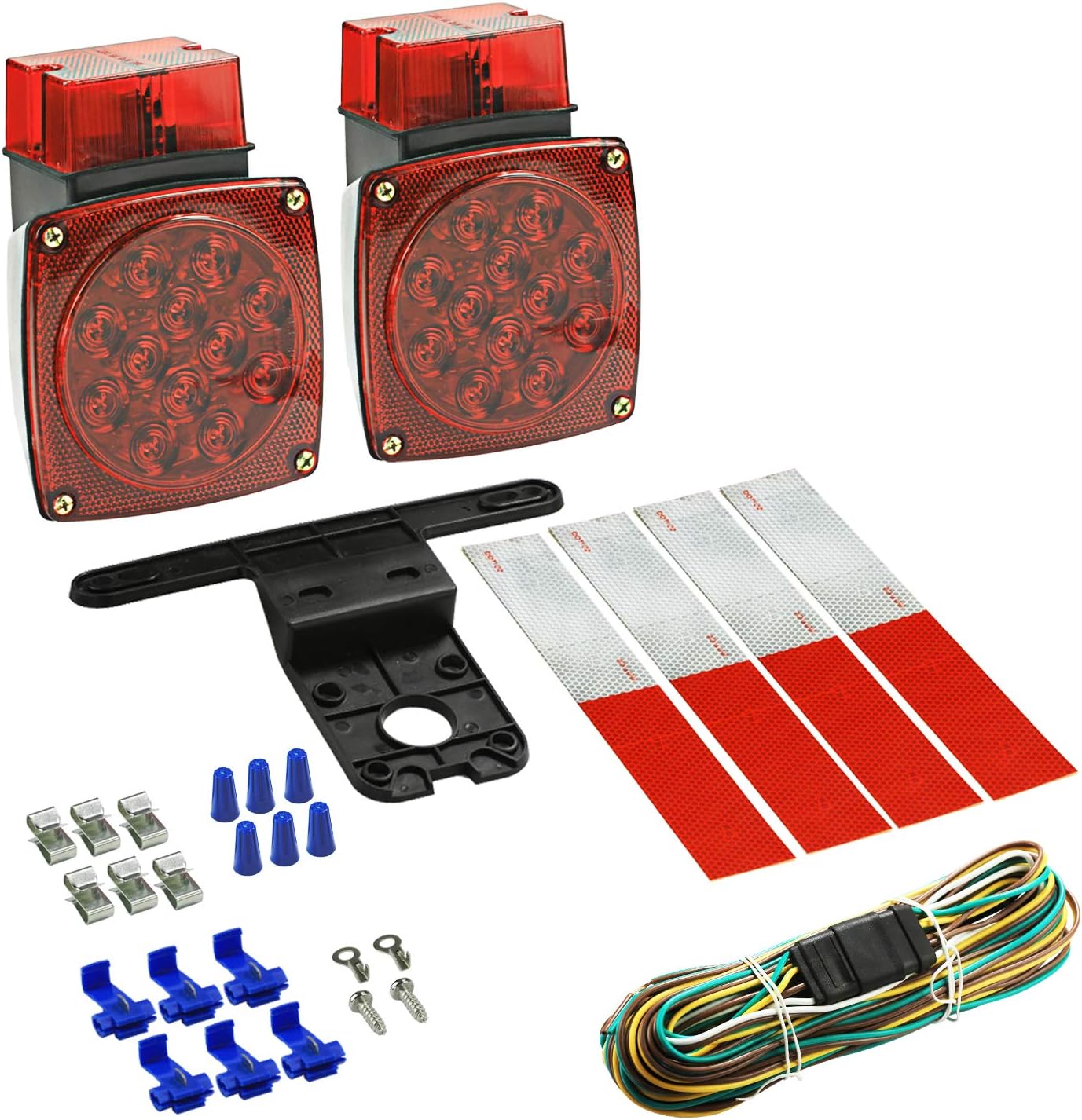 Wellmax12V LED Trailer Lights Kit | Submersible Tail Lights for: RV, Marine, Boat, Trailer + for All Outdoor terrains | DOT Compliant | Over 80 inches