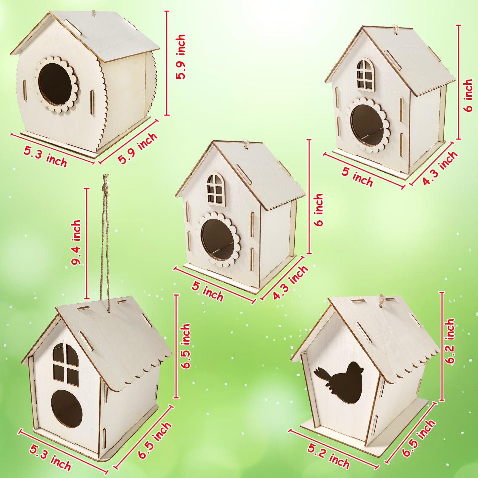 Heyzeibo Casitas para Pajaros Exterior - Juego de Bricolaje de 5 Piezas para Niños para Construir y Pintar, Caja de Pájaros para Manualidades Niños, Regalos de Pascua para Niñas