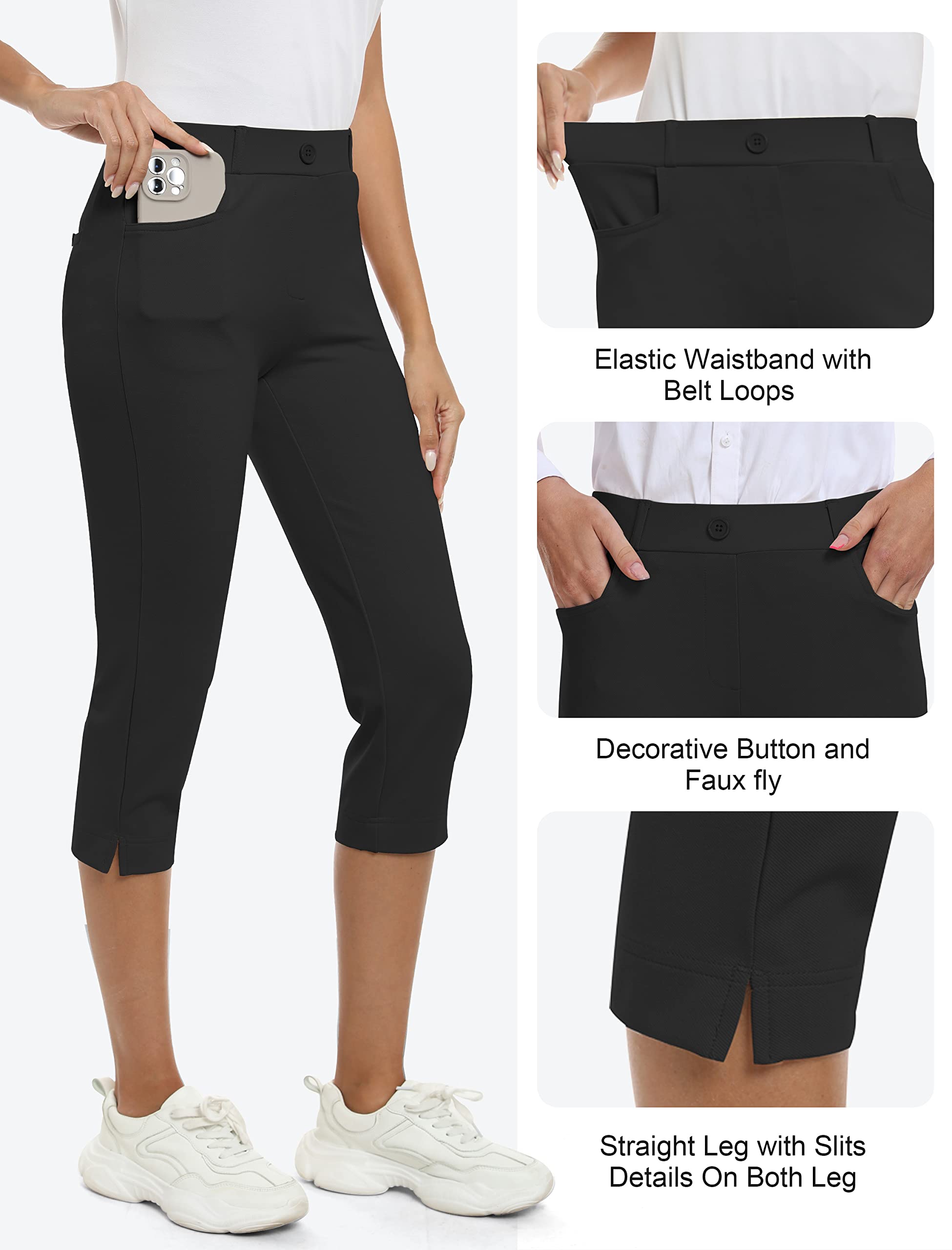 Femme été 3/4 Pantalon de Golf Bureau Business Casual Travail Pantalons avec Poches Taille Haute Stretch