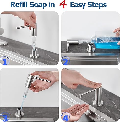 Miniatura 4 de Dispensador de jabón para fregadero de cocina de níquel cepillado, dispensador de jabón de fregadero de acero inoxidable de repuesto de The Top