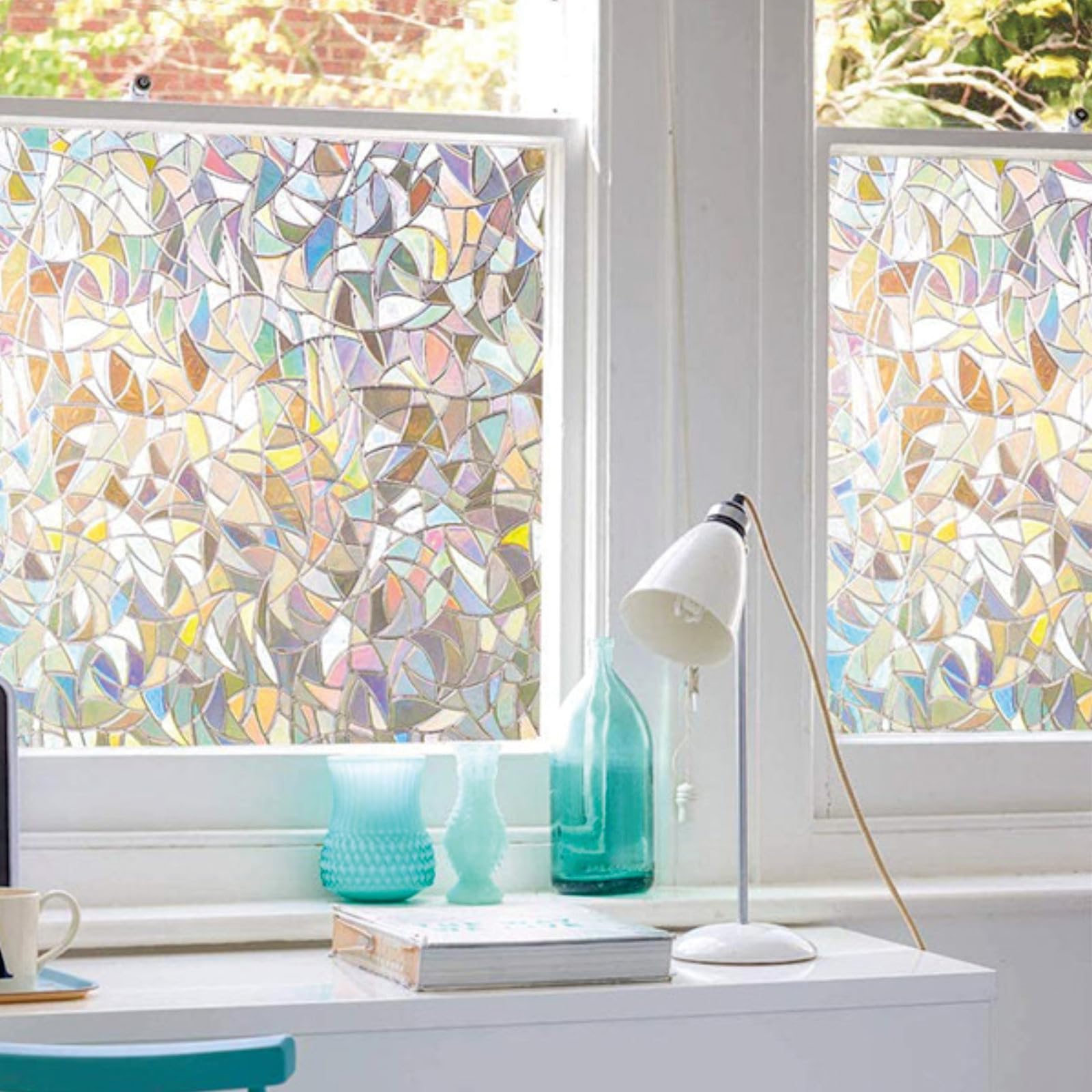 Colorful Opaque Privacy Film 85 x 240 cm Privacy Protection, Non-Adhesive Static Cling Removable Vinyl Heat Cotrol Anti Uv, Frosted Window Film for Kitchen, Crescent