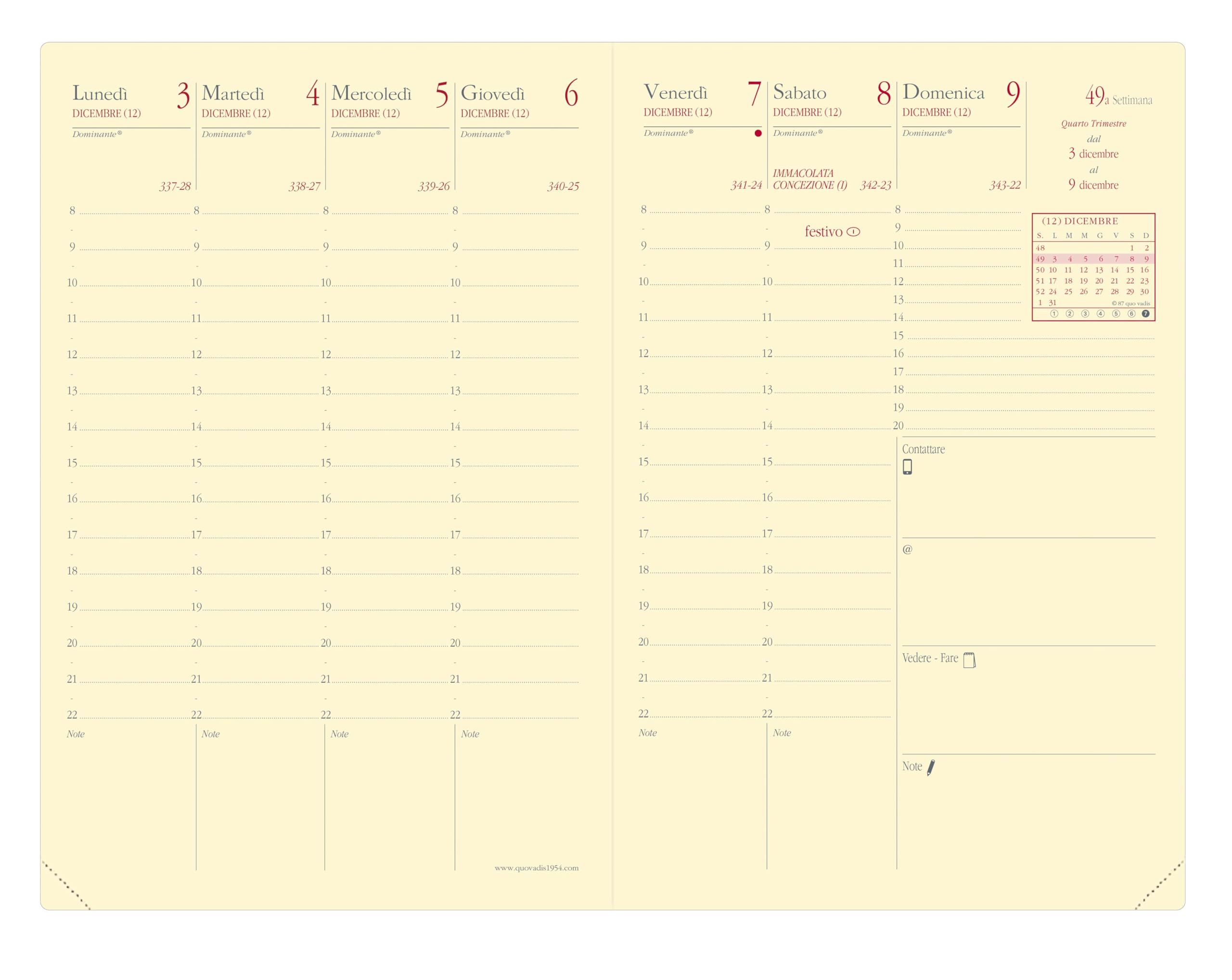 Quo Vadis 285971Q - Agenda de negocios Prest - Lengua italiana - Año 2024 - Color negro - Formato 10 x 15 cm - Semanal - 13 meses - Diciembre - Diciembre - Diciembre - Libro de direcciones extraíble -