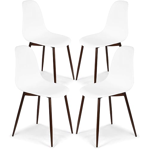 EdgeMod Landon Sculpted Dining Chair in White (Set of 4) (EM-374-WHI-WAL-X4)