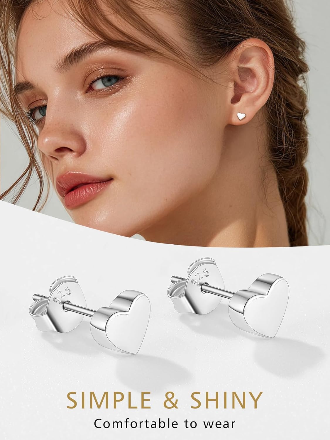 FindChic Hypoallergenic Sterling Silver Small Bar/Heart/Dot/Triangle/Butterfly/Lightning Studs Earrings Minimalist Geometric Jewelry Valentine Gifts for Women Men Girls, with Gift Box - Image 4