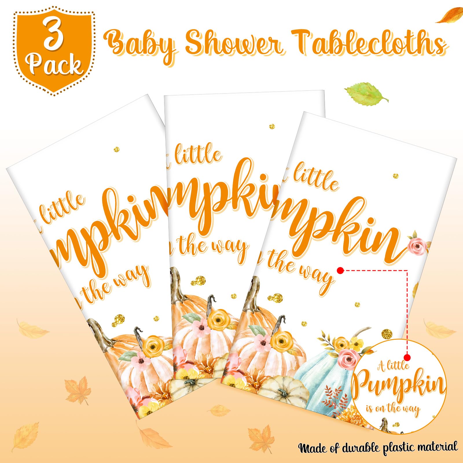 WovWeave Obrusy z małą dynią, jesienne, baby shower, dekoracje imprezowe dla chłopca, dziewczynki, mała dynia jest w drodze, pokrowce na stół na Święto Dziękczynienia, dynia, upominki, artykuły