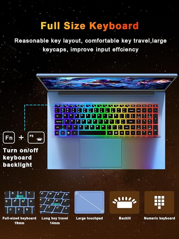 XNQ Laptop Computer, 18 Inch Gaming Laptop 2026, Window 11 Pro Lap Top PC, Core i5-1038NG7, 16GB RAM 1TB TF Expand, 512GB SSD, 1080p FHD IPS, Fingerprint, Wifi6 Business, School, Work, Student, Kids image 6