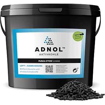 Activated Carbon Pellets 5 Litres Made of Coconut Shells for Air Purification and Gas Cleaning e.g. for Cooker Hoods CTC50 Diameter 4 mm Energy Class A Can be Used as Carbon Filter