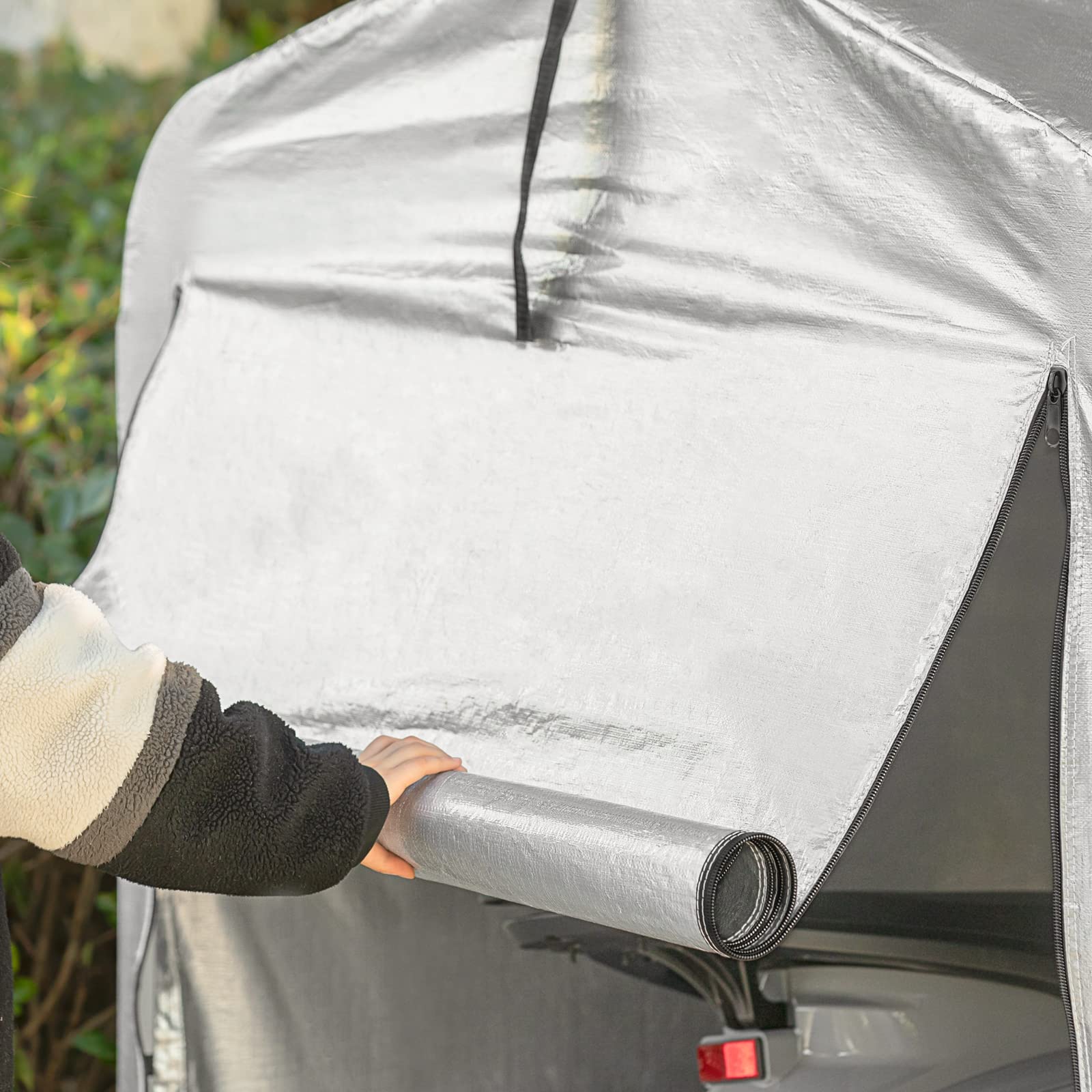 SoBuy Abri de Jardin, Cabane de Jardin Exterieur Imperméable, abri Moto, Garage pour Vélo et Outils, Abri Vélo, Rangement et Stockage, Argent, 159x165x219 cm KLS11-L