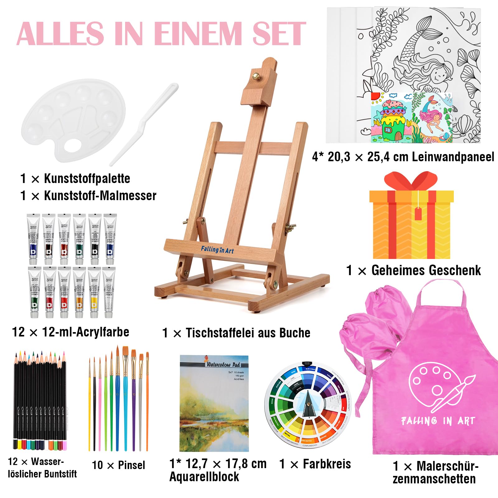 Set Pittura Acrilica 44 Pezzi Con Cavalletto - Incluye Colori, Pennelli E Tele | Per Artisti E Principianti - Foto 9