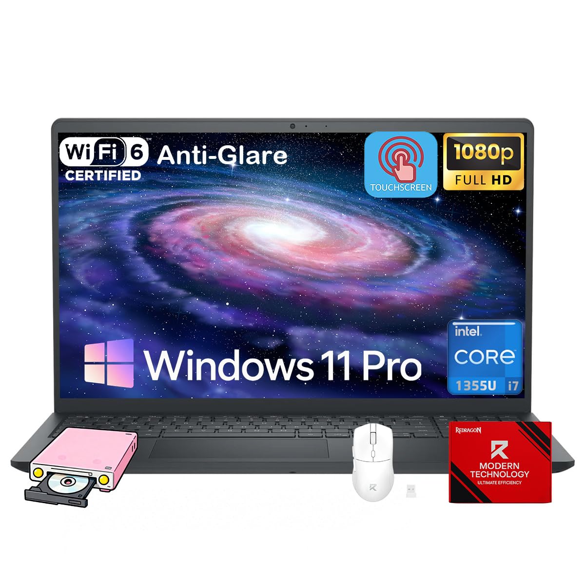 15 Touchscreen Laptop Computer - Intel 10 Core i7 1355U up to 5 GHz, 15.6" Anti Glare FHD WVA Touch Display, 32GB RAM, 1TB SSD, Windows 11 Pro, Copilot AI, Numeric Keypad, w/Patented Kit