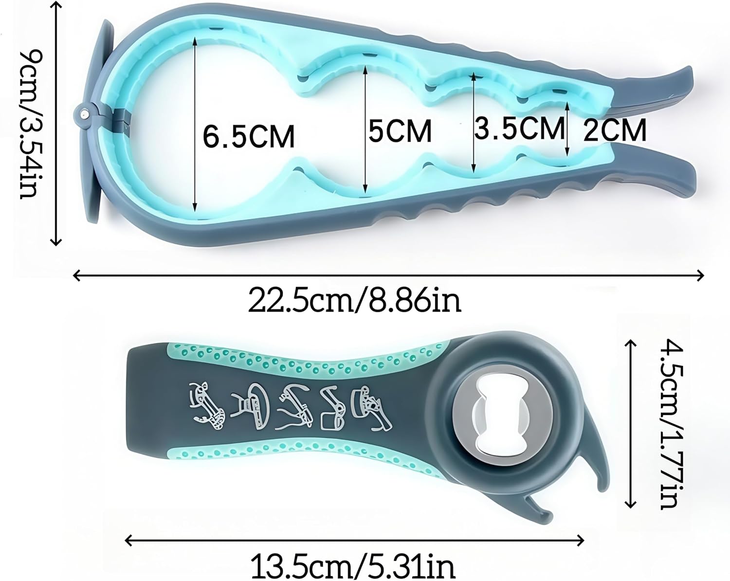 Jar Opener for Weak Hands, Seniors with Arthritis, 5-in-1 Jar & Bottle Opener Easy Grip - Non-Slip Silicone Gripper Pad, Easy Open Can/Lid Opener Set Grey Blue