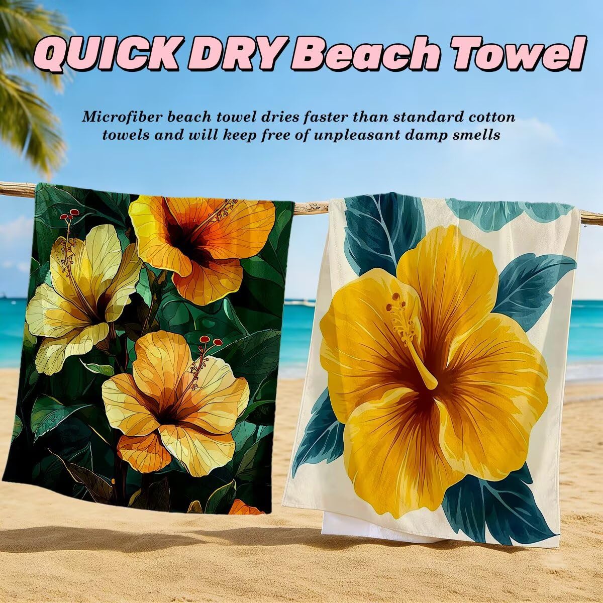 Toalla Playa 80x160 cm, Toalla Gimnasio Microfibra Secado Rapido, Juego de 2 Antiarena Toallas de Playa, Ligera Compacta Toallas Microfibra Grande para Viaje, Regalo Hombre Regalo Mujer (Flor) -5065