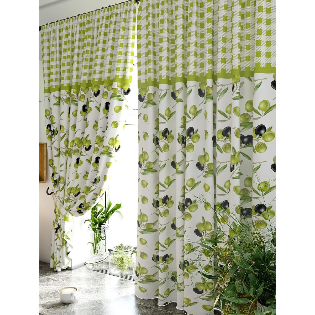 DHEBA FASHION 3D Fruits Digital Printed Polyester Fabric Curtains for Bed Room, Living Room Kids Room Color Green Window/Door/Long Door (D.N.97) (4 x 7 Feet (Size: 48 x 84 Inch) Door, 2)