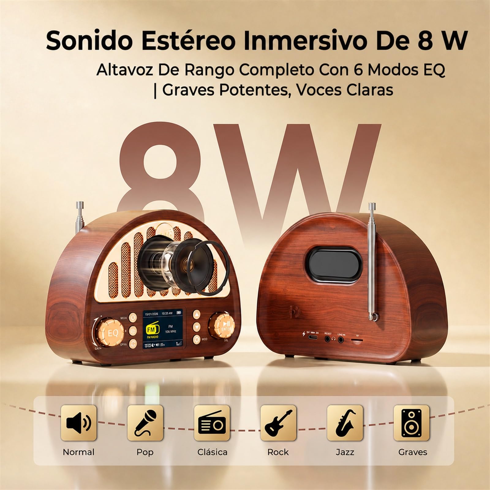ROCAM Radio Retro Vintage Dab+/Dab/FM con Bluetooth 5.0 & 3000mAh Batería