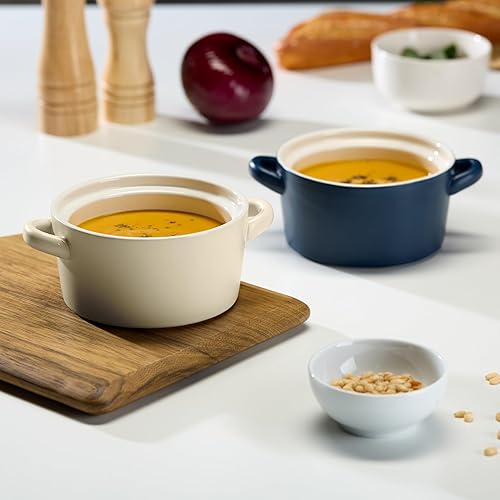 Vista 24 de Kook Cuencos apilables de cerámica, aptos para horno, microondas y lavavajillas, con asas, para cazuela, pasta, cereales, capacidad de 18 onzas