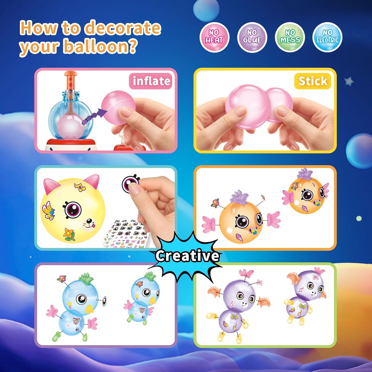Amy&Benton 195PCS DIY Sticky Balloons with Pump, Space Rocket Balloon the Funny Inflator Toy, Magic Balloon Maker Craft Kits for Kids, Christmas Birthday Gift for Boys Girls Ages 3+