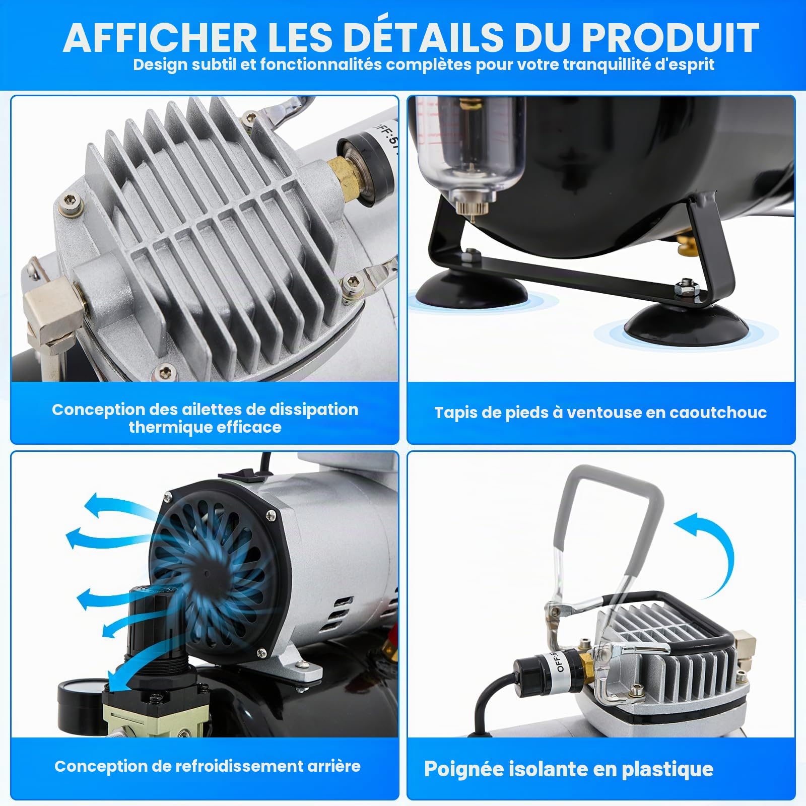 Kit d'aérographe avec compresseur d'air, avec un débit d'air puissant et une pression,pour passe-temps, Coloration de modèles,Nail Art Airbrush,Remise à neuf de meubles