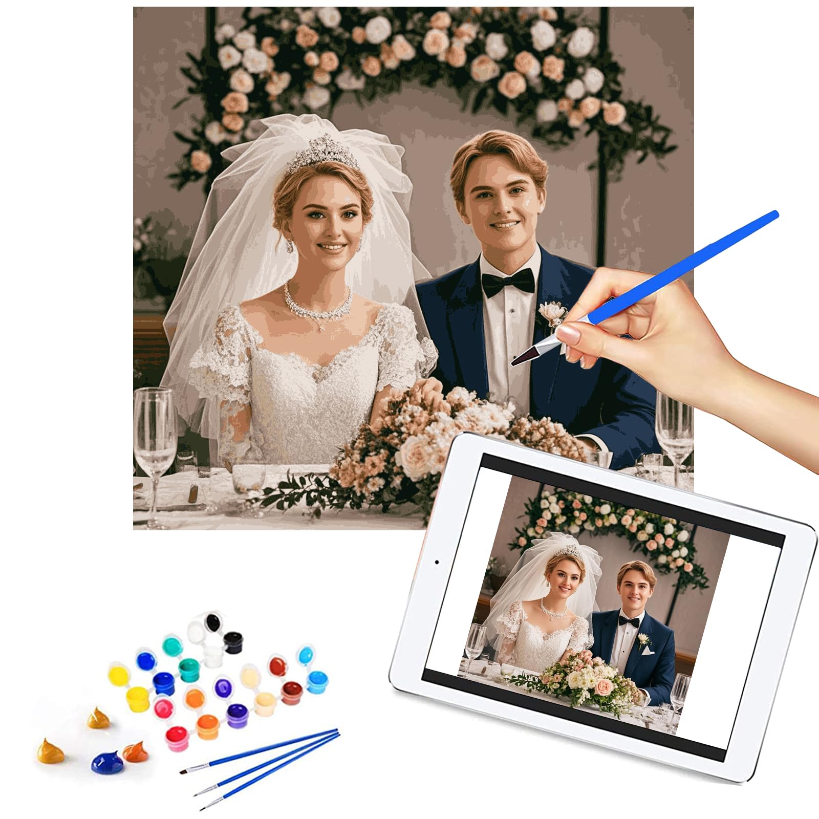 MingSH Personalised Painting by Numbers Marry, Paint by Numbers for Adults Photo Custom, DIY Adult Paint by Number Canvas Kits for Christmas Home Wall Decor(40x50 CM 24Colors No Frame 16 * 20 inches)