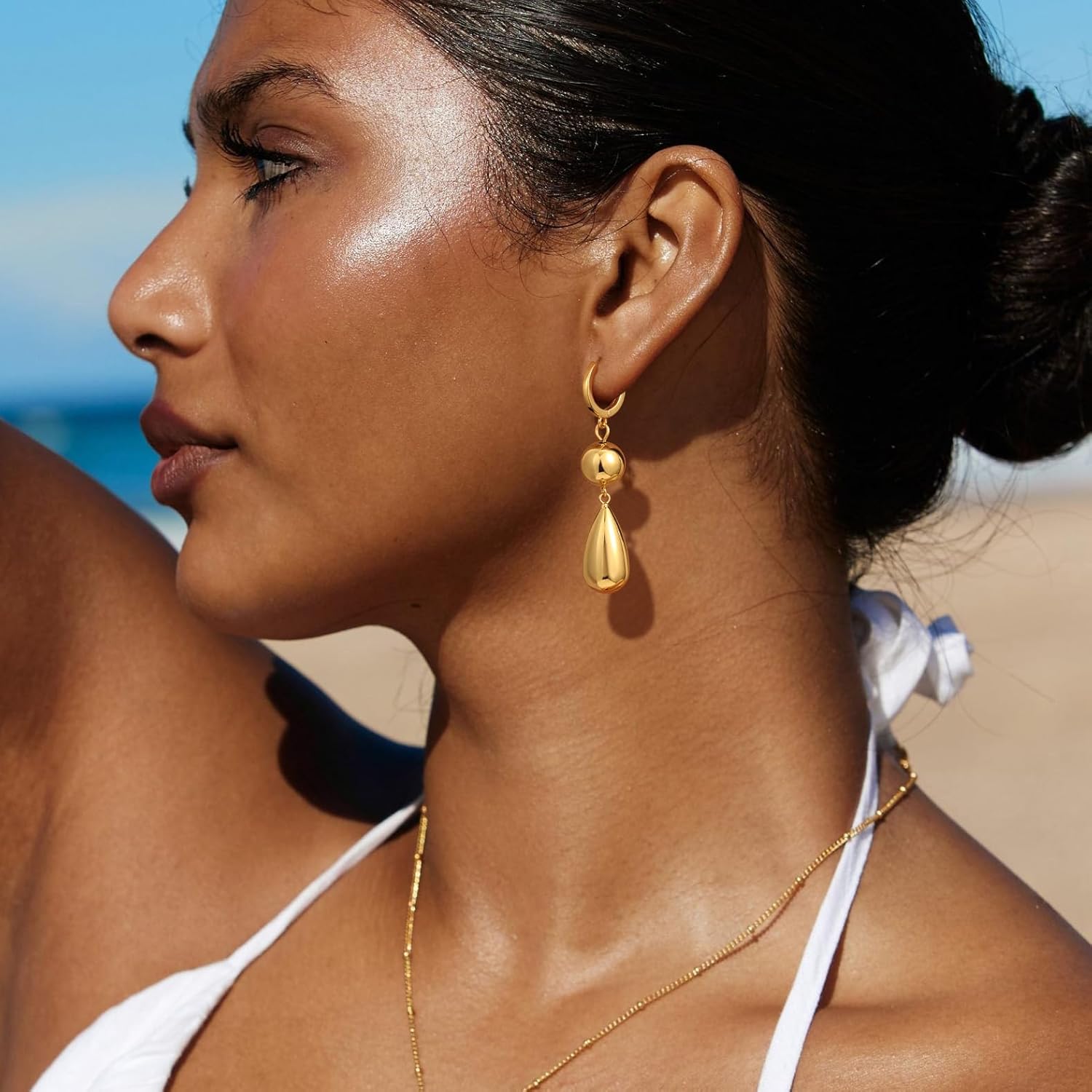 Gold Plated Hoop Earrings, Chunky Gold Earrings for Women Trendy 14K Gold Huggie Earrings Dangle Hoops Hypoallergenic Lightweight Dainty Thick Earrings Jewelry for Women - Image 5