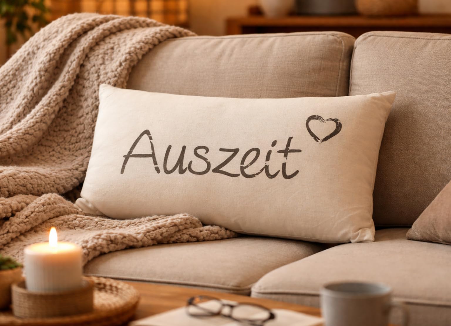 KAMACA AUSZEIT Kissen 30 cm x 50 cm Flauschig gefülltes Kissen mit Reißverschluss Bezug aus 100% Baumwolle EIN Hingucker und wertiges Geschenk (Auszeit Creme)
