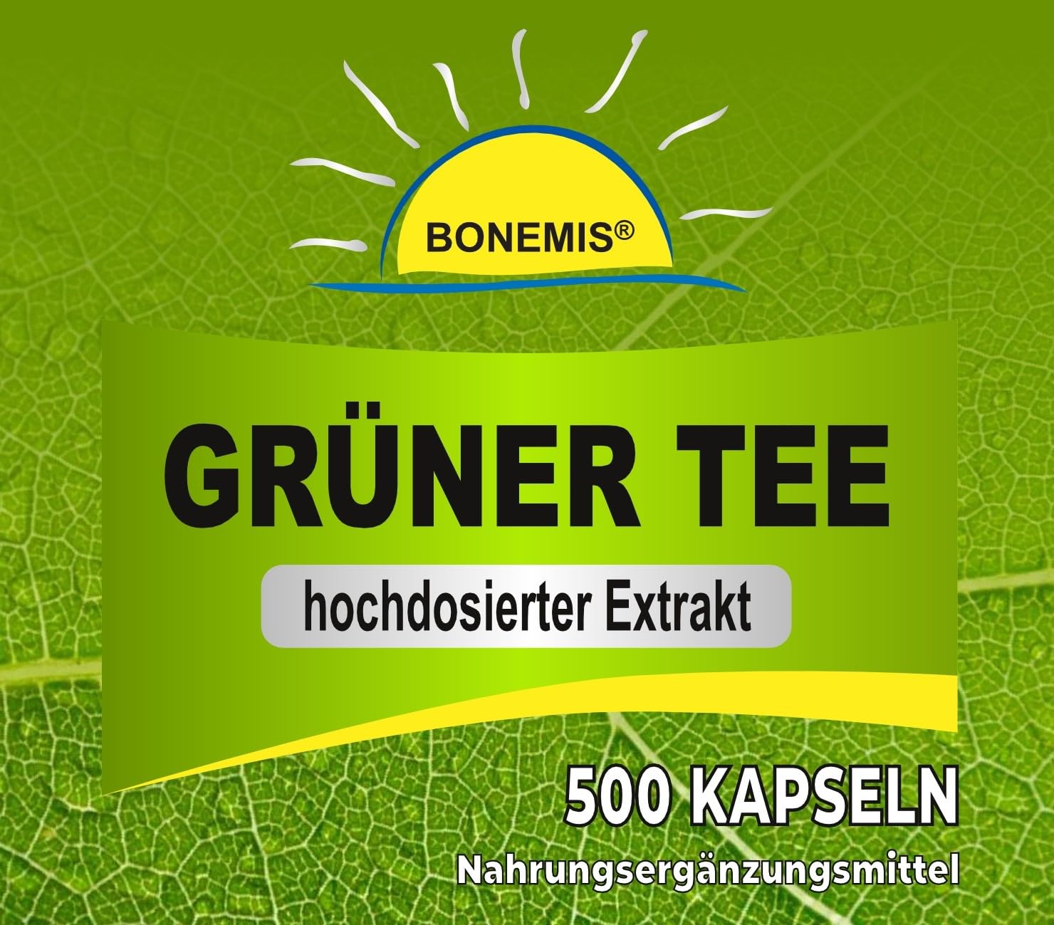 Grüner Tee Extrakt, 500 hochdosierte Kapseln ohne unerwünschte Zusatzstoffe, Bonemis®