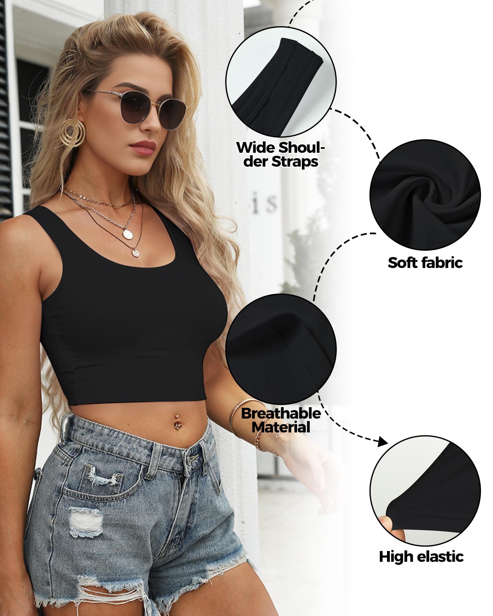 2-3Pcs Tank Tops for Women, U Neck Sleeveless Crop Tops, Basic Cropped Racerback Going Out Tops Athletic Sports Shirts