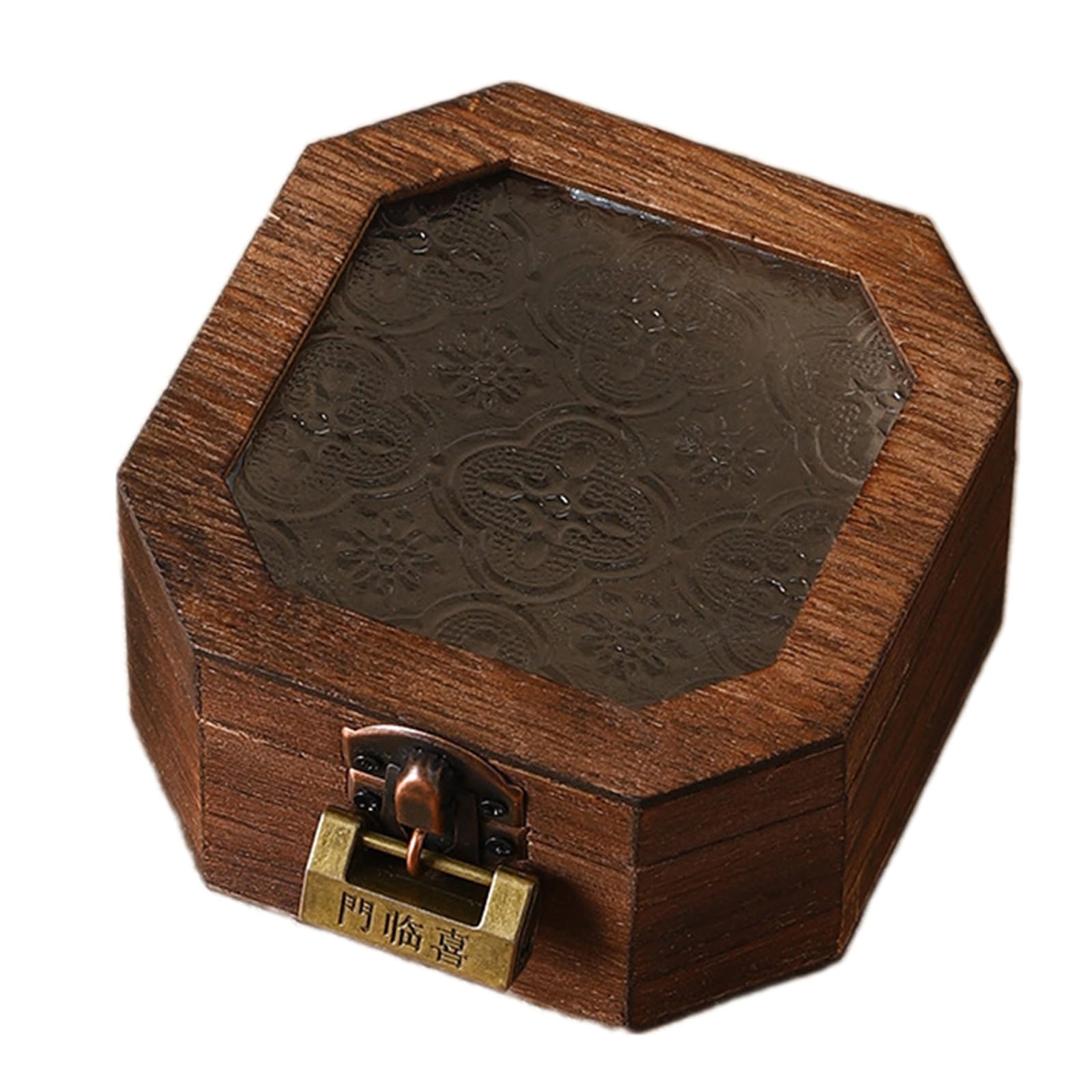 Woedpez Begonia Pattern Jewelry Organiser with Glass Lid and Wooden Frame Storage Box for Vanity Table Decoration Spacious Jewelry Display Box