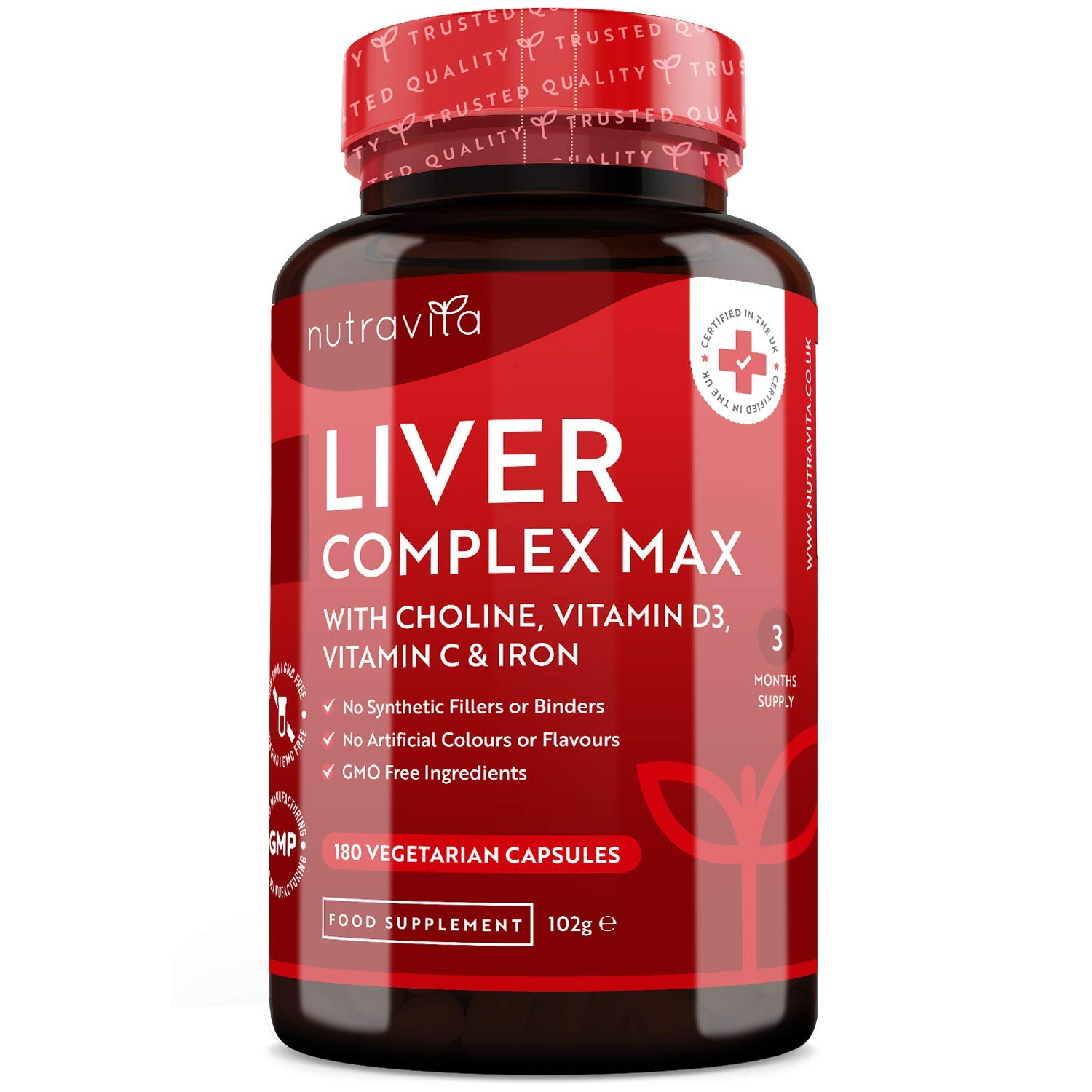 Max Strength Liver Complex – 180 Capsules with 17 Premium Active Ingredients – Supports Normal Liver Function - Choline & Vitamin D - Liver Support Supplements - Made in The UK by Nutravita