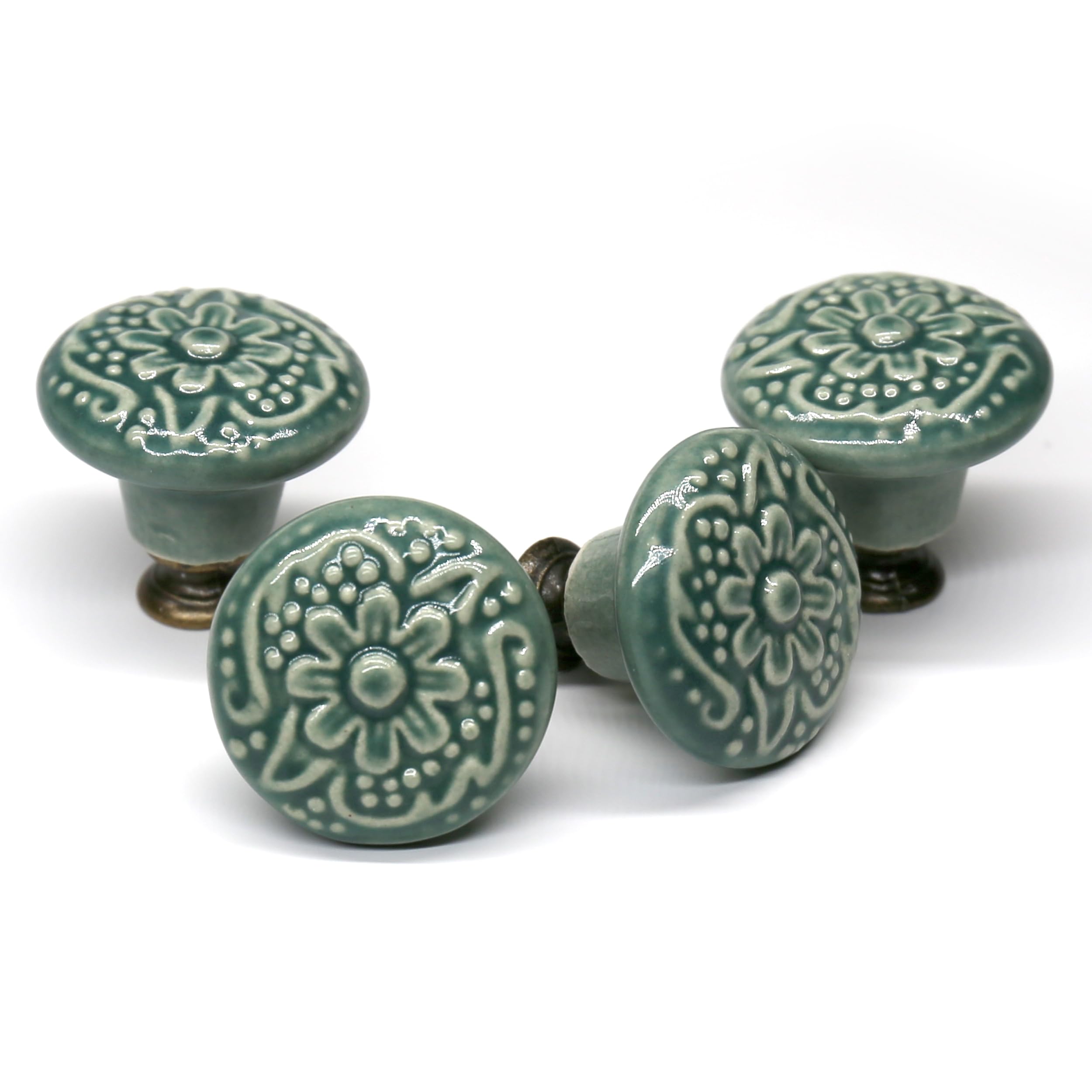 34mm Pomelli Rotondi in Ceramica Vintage - Maniglie per Mobili Casa Adatti a Cassettiere, Credenze, Armadietti - 12 Pezzi (Verde)