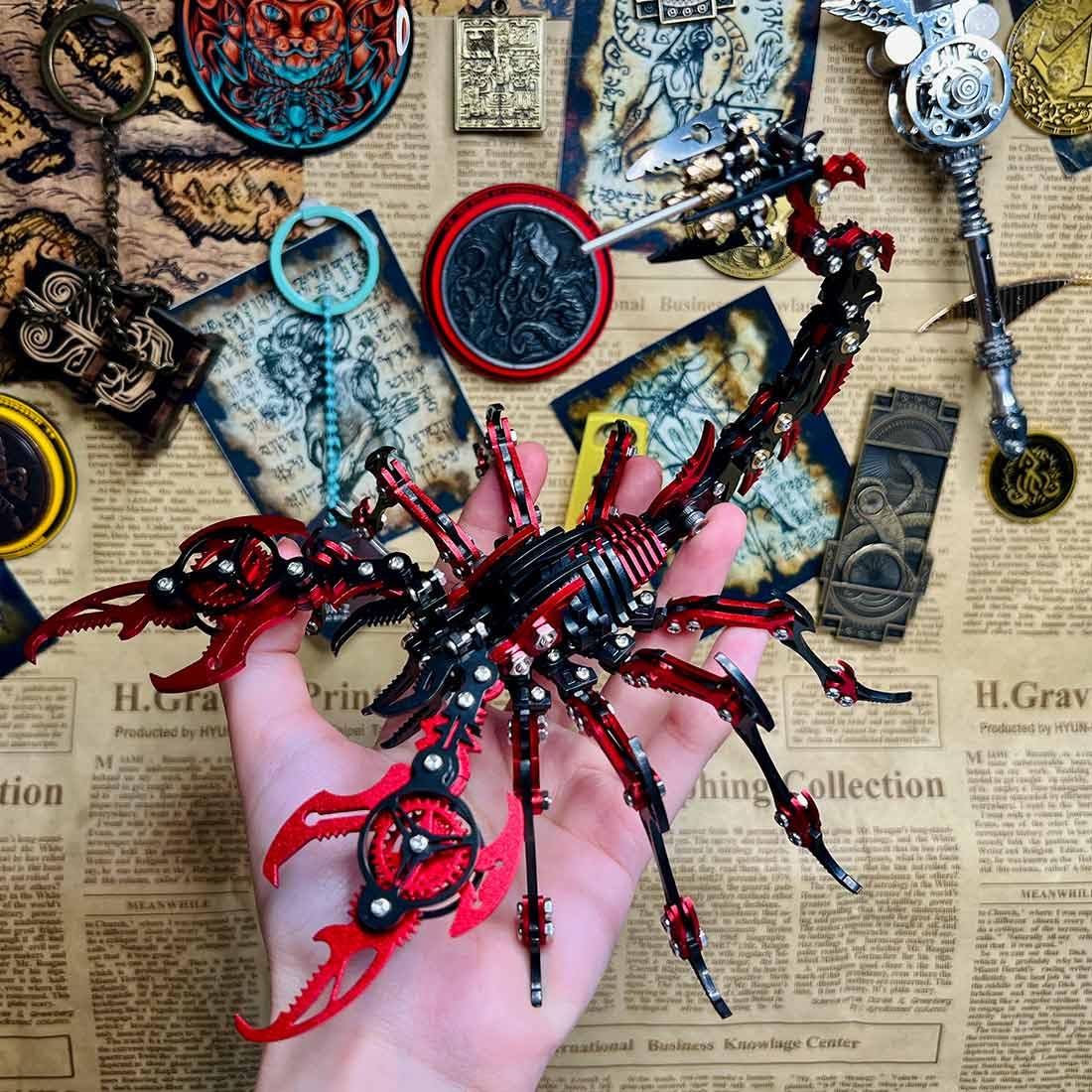 Puzzle de metal 3D para maquetas, rompecabezas mecánico 3D, modelo de escorpión, 200 piezas Steampunk Metal 3D Modelo DIY para adultos (negro rojo)