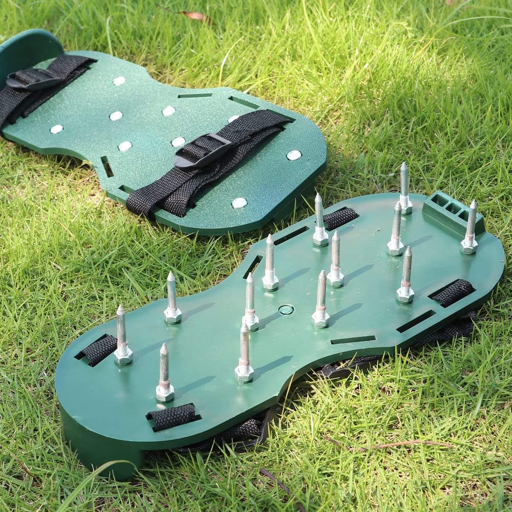 Powertool Rasenbelüfter-Schuhe, 3 Paar, Belüftungsschuhe mit 26 Spikes, für Rasen, Garten, Boden, Gras, Belüftung – Universalgröße (grün)
