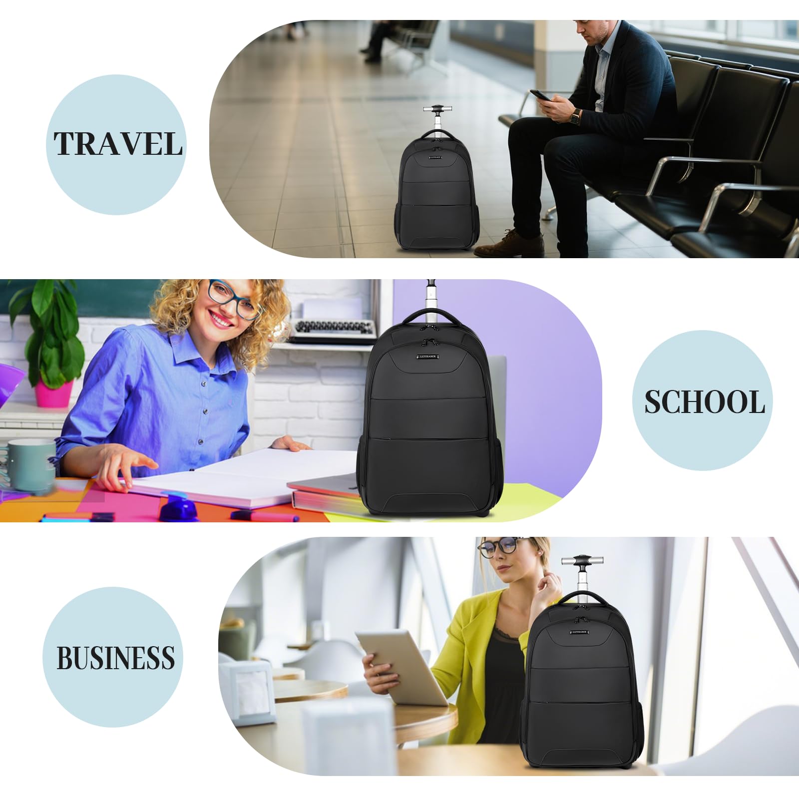 Hivexagon 32-Zoll-Rollrucksack, Rollrucksack, bequem, lässig, langlebig und mühelos zum Tragen von Laptops, Büchern und Dokumenten, versteckte Schultergurte, für Geschäftsreisen